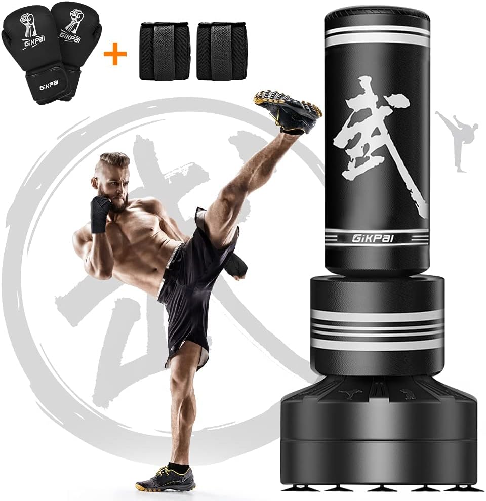 Freestanding Punching Bag for Adults, Heavy Boxing Bag with Boxing Gloves, 12-Suction-Cup Stable Base, Home Gym Kickboxing Bag for MMA, Muay Thai