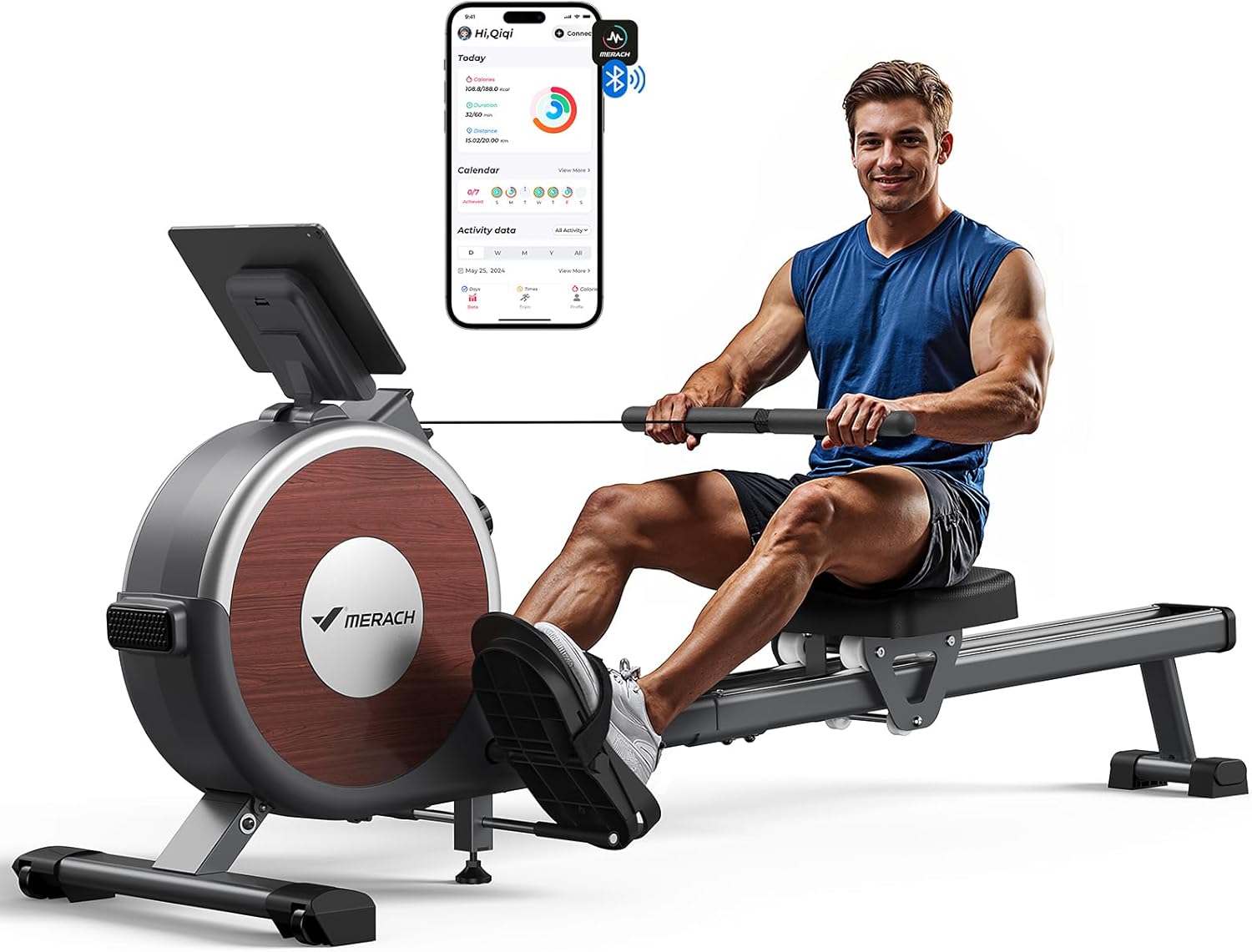 Rowing Machines for Home, Magnetic Rowing Machine with 16 Levels, Rower Machine of Quiet Resistance, Dual Slide Rail with Max 350lbs Weight Capacity, App Compatible