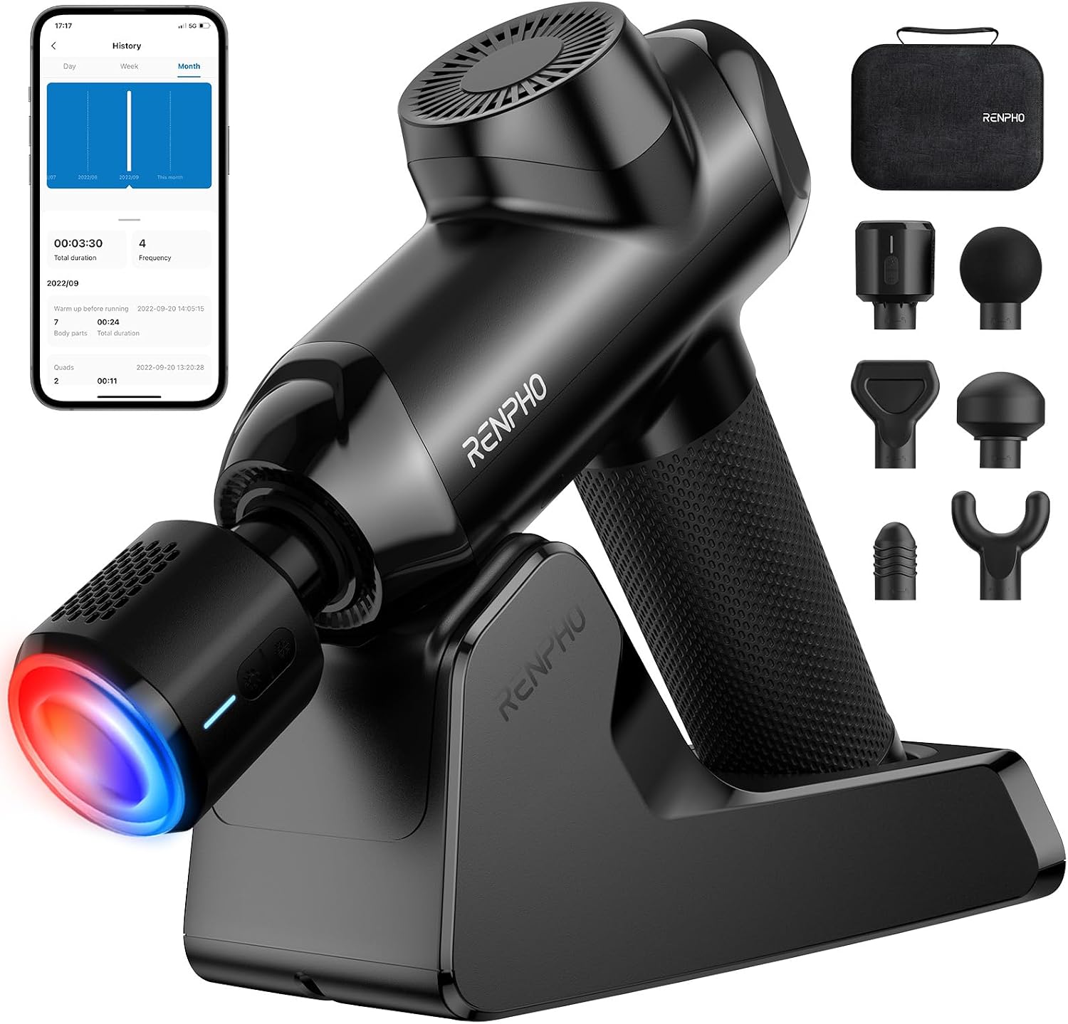 Active Thermacool 2 Red Massage Gun with Infrared Heating, Cool Head | VA Display, Deep Tissue Massage for Athletes, Percussion Massager with Heat & Cool for Muscle Relief, 3 Light Modes, 5 Speeds