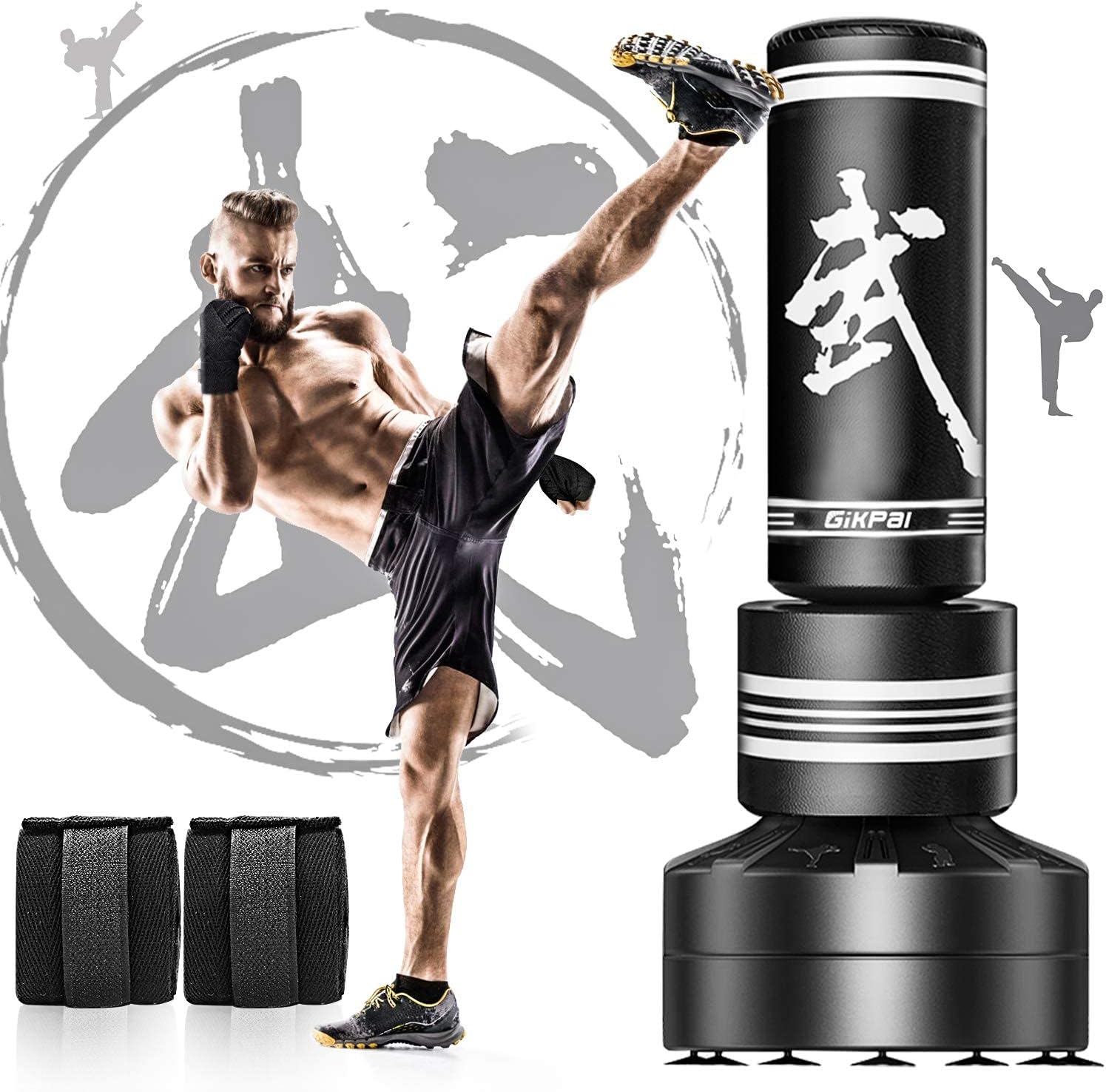 Freestanding Punching Bag for Adults, Heavy Boxing Bag with Boxing Gloves, 12-Suction-Cup Stable Base, Home Gym Kickboxing Bag for MMA, Muay Thai